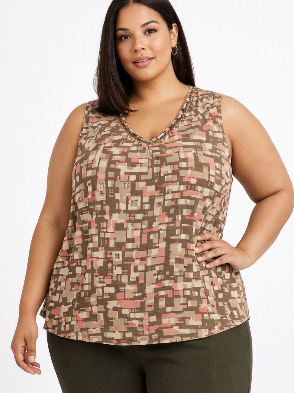 5/$25 Spanner Women Abstract Geometric Print Sleeveless Top Size 20W